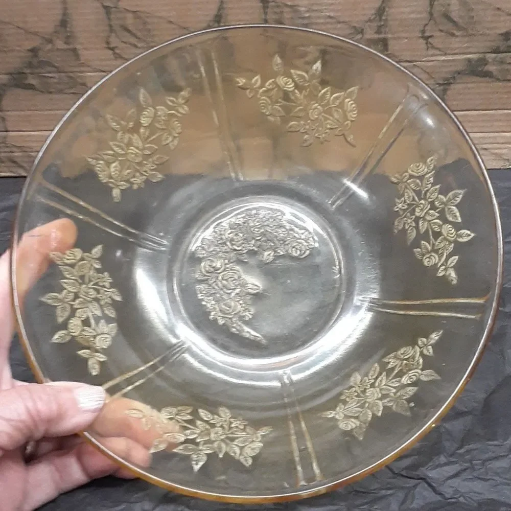 4 Vtg. Federal depression glass Sharon Cabbage Rose plate, snack pl , 2 sherbert